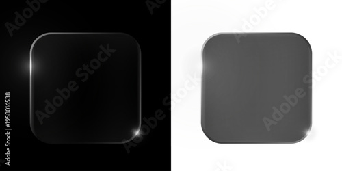 Realistic glass shiny effect frame isolated on transparent background. Modern Ui element, button. Vector PNG illustration