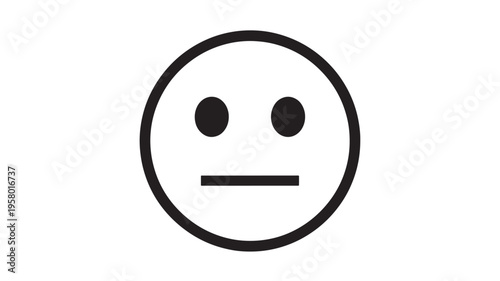 Smiley face icon with neutral expression and black outline on white background featuring emoticon, emoji, blank with emotion and indifferent elements