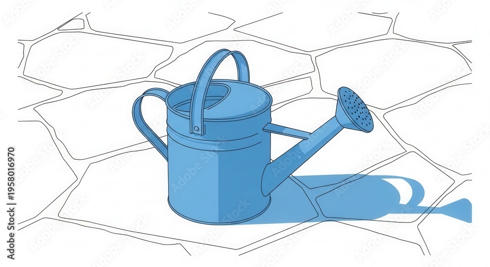 Obraz premium A Classic Blue Watering Can Rests On A Paved Garden Path