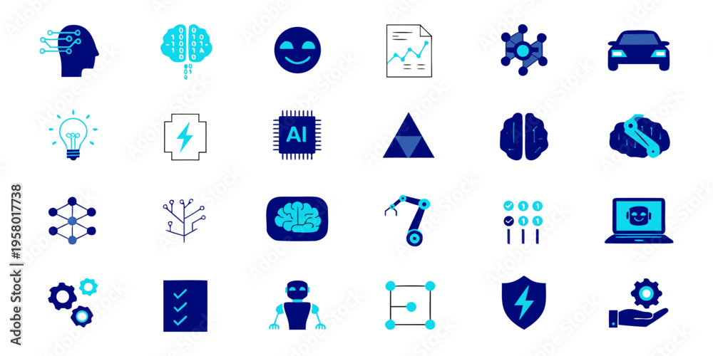 Fototapeta premium Set of blue and white business icons for web design including vector symbols for internet technology finance and computer management.