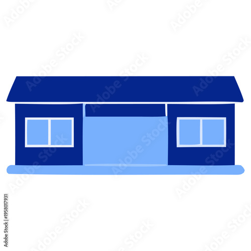 Vector illustration of a house and building on a white background with integrated digital technology icons including a computer network switch and communication data connection buttons.
