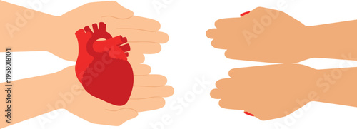 An illustration of hands passing a heart to other hands