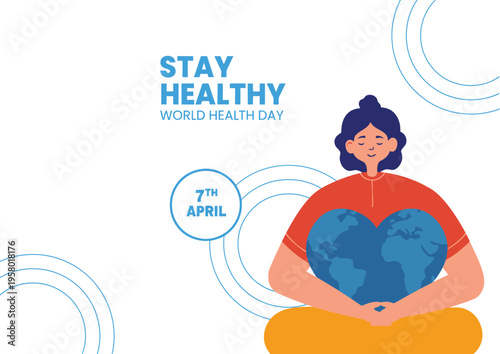 A woman holding a heart shaped globe for World Health Day
