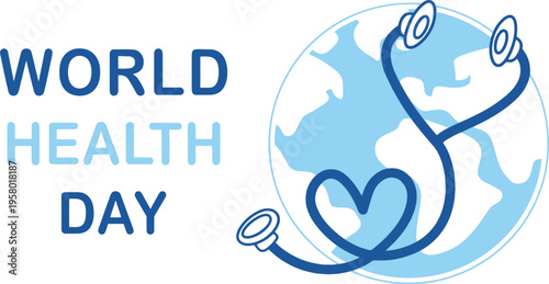 A graphic illustration for World Health Day with a stethoscope and globe