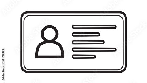 Badge icon with silhouette of a person and text lines, isolated on white background, symbolizing identification and personal data.