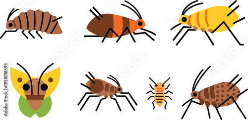 Insect and Pest Icon Set with Beetles Cockroaches Bugs Moth and Larvae Illustrations for Biology Education Pest Control and Entomology Design