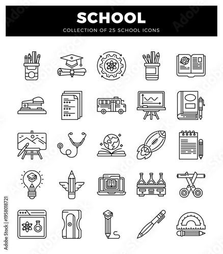 School icons collection on white background with title