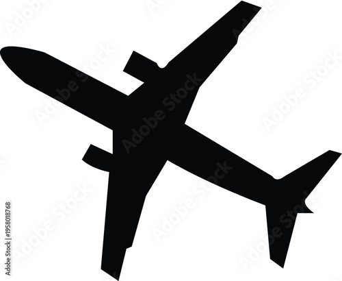 Black airplane icon set in style, aviation silhouette featuring jet, aircraft and flight symbol, minimal monochrome transport vector illustration pack with synonym element.