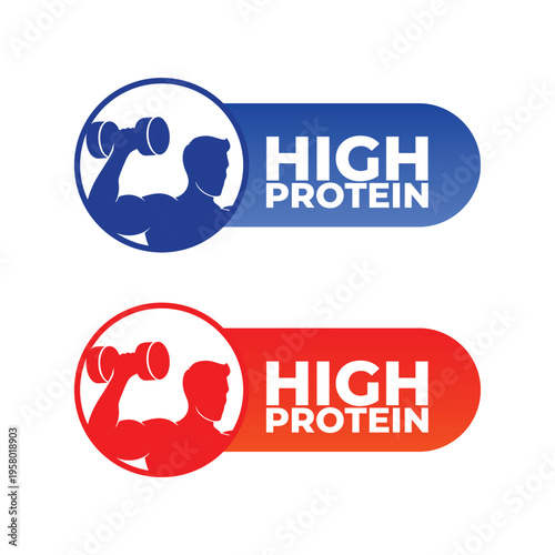 High Protein Fitness Badge Icon – Gym Nutrition Label with Flexing Arm Symbol