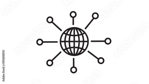 Globe network icon with connecting points and lines representing global connections and communication in a digital world.