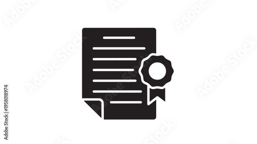 Document with award ribbon icon featuring text lines and a circular seal symbol on a white background.