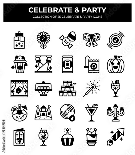 25 Celebrate & Party Icons. Free Vector Set