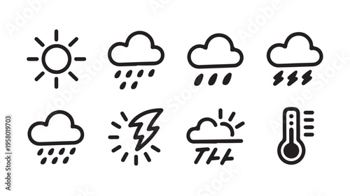 Weather Forecast Icons Set For Mobile App Or Website Design