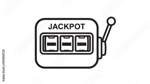 Slot machine icon with jackpot text and three reels activated for a lucky win featuring casino, gambling, luck with symbol and game elements for