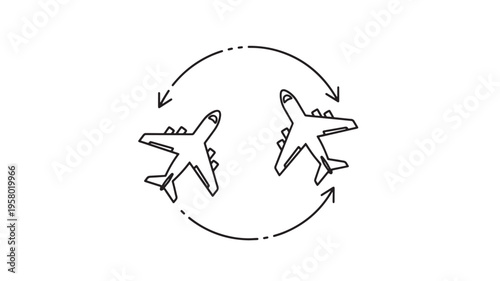 Airplanes circling in opposite directions with dotted lines and arrows indicating movement and rotation