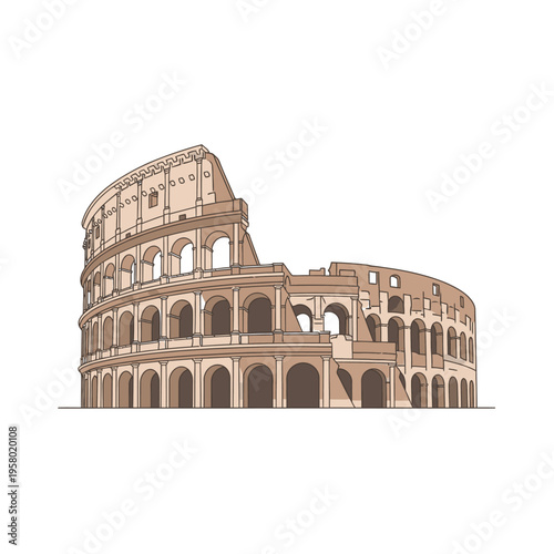 Iconic Colosseum Amphitheater Ancient Roman Landmark Illustration.