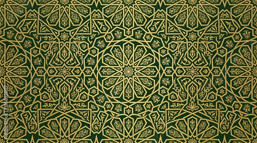Wallpaper Mural Islamic Geometric Pattern Gold Green Seamless Torontodigital.ca