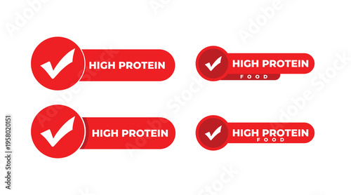 High Protein Checkmark Labels – Red Verified Nutrition Badge Icons Set
