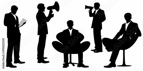 Silhouettes of business people communicating and interacting in a modern setting