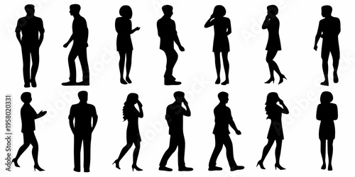 Diverse group of people in silhouette engaged in various activities
