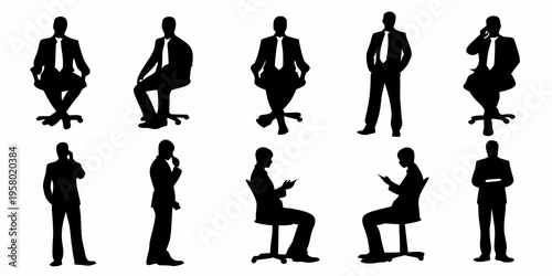Silhouettes of business people in various casual and formal postures
