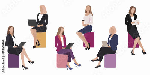 Diverse group of professional women working and relaxing in a modern space