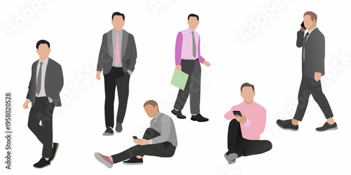 Minimalist illustration of six diverse men in business attire