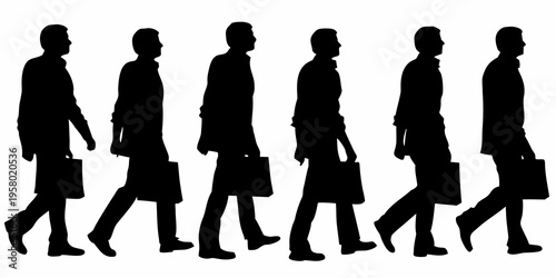 A line of silhouetted business people walking with briefcases
