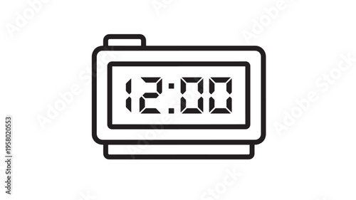 Alarm clock icon with digital display showing twelve o'clock with a simple outline and white background for easy use.