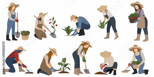 Diverse group of people gardening and tending to plants outdoors