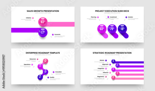 Company Insight Two Three Four Five Element Chart Slide Layout Vector Illustration Collection. Elegant Development 2 3 4 5 Step Diagram Slideshow Design Set.