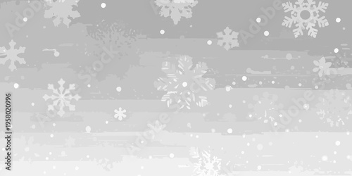 A grayscale winter background featuring scattered snowflake illustrations