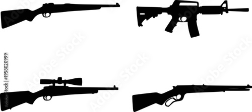 Rifle gun silhouette set vector illustration