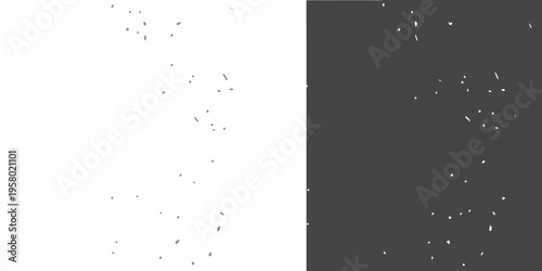 Minimalist composition of contrasting black and white with scattered particles