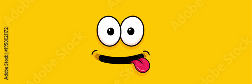 Funny cartoon character face with tongue sticking out. Cartoon character face showing a playful expression with wide eyes and tongue sticking out