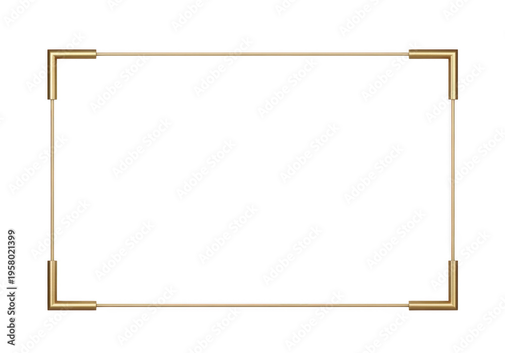 Obraz premium Elegant golden rectangle frame with decorative metallic corner brackets, perfect for luxury invitations, certificates, and premium design elements isolated on Transparent Background