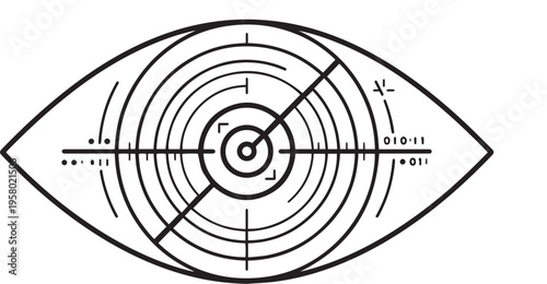 A detailed illustration of an eye with a target design in the center