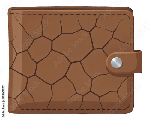 Brown Leather Wallet Vector Illustration, Realistic Wallet Design with Button Closure for Finance Concepts