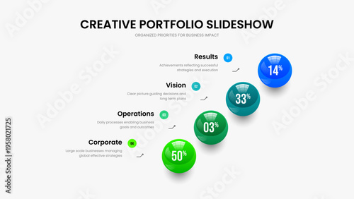 Colorful Report Slide Template Vector Illustration. Elegant Insight 4 Option Infographic Presentation Design. Minimal Overview Four Step Diagram Slideshow Layout.