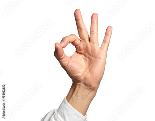 Hand Gesture Signifying Okay Symbol with Fingers Against a Transparent Background