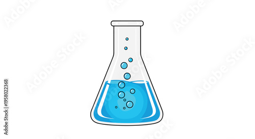 A cartoon conical flask containing blue bubbling liquid is depicted in isolation against a plain white background.