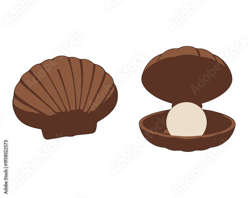 Open Seashell with Pearl Inside Vector Illustration, Minimalist Design for Nature and Jewelry Concepts