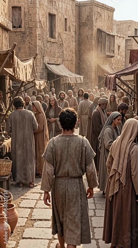 Bustling ancient market streets in sunlight vertical video