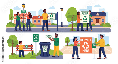 People promoting environmental awareness and recycling.
