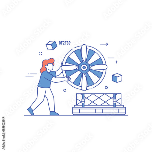 Person Installing Large Industrial Fan Component.