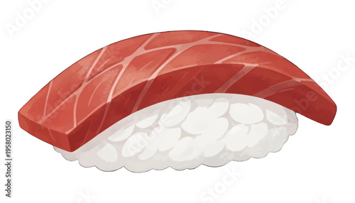 Sushi Nigiri with Tuna Isolated Vector, Realistic Food Illustration for Menu and Culinary Design