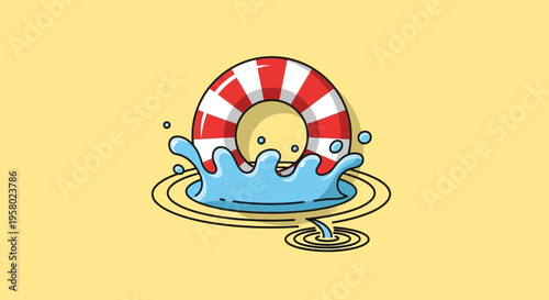 Vector summer safety icon with lifebuoy and water splash