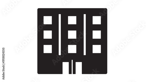 Building icon with multiple windows and doors, representing architecture or real estate concept. featuring house, home, apartment with office and