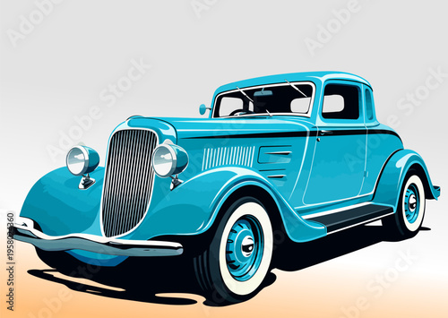 075-35-Classic turquoise coupé car with white wall tires showcasing vintage automobilia