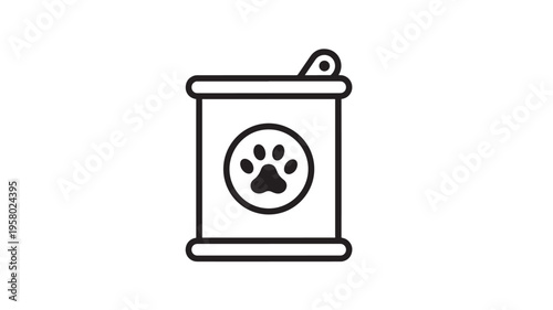 Can of pet food with a paw print icon, symbolizing healthy animal nutrition and care for domestic animals.